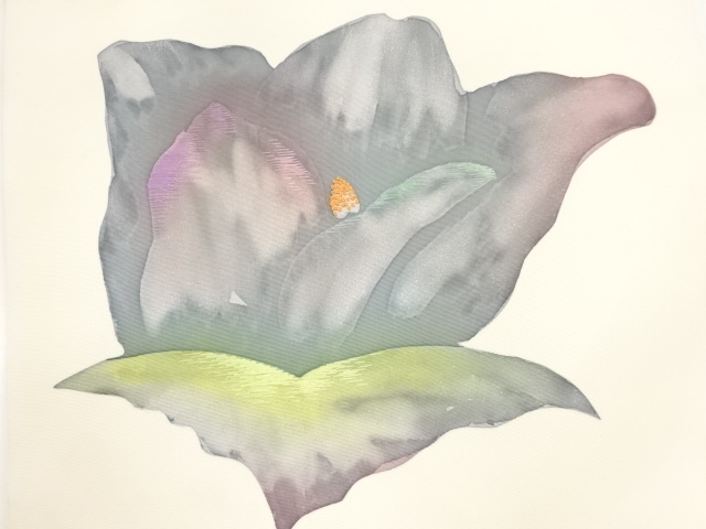 アンティーク　作家物　塩瀬花模様刺繍名古屋帯